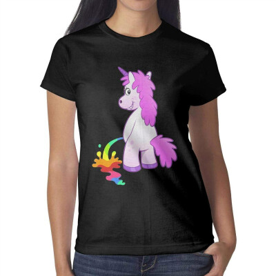 

Cartoon Unicorns Fart Rainbows Womens Black t Shirts Novelty Womens Ladies Cotton Tshirts