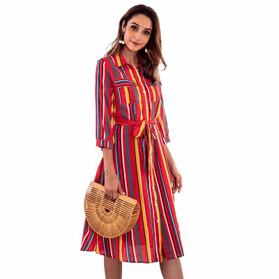 

Colorful Striped Print Dress Loose Casual Fashion Womens Clothing