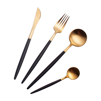

STRUST Hot Sale PORTUGAL style 304 Stainless Steel Western Cutlery 4 Pcsset Black Golden Color Spoon Fork Knife