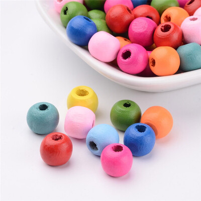

PH PANDAHALL 500g Mixed Color Dyed Round Wood Beads