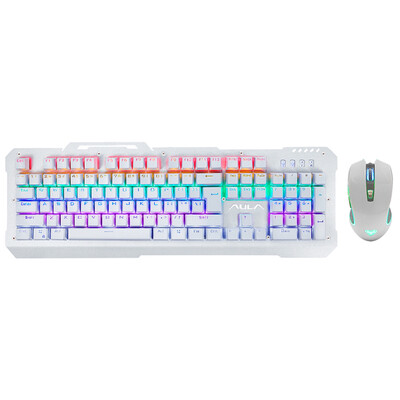 

Tarantula AULA chopped men&39s mechanical suit mixed light wired mouse&keyboard set USB keyboard mouse mechanical green axis silver white version