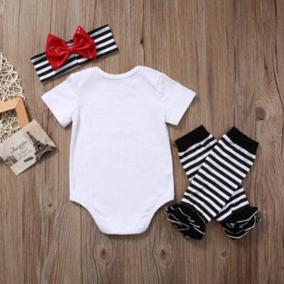 

UK STOCK Infant Baby Girls Romper Jumpsuit Tops Leggings Headband 3Pcs Outfits