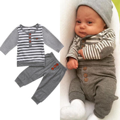 

3pcs Newborn Baby Girl Outfits Cotton Romper Striped LeggingHeadband Clothes