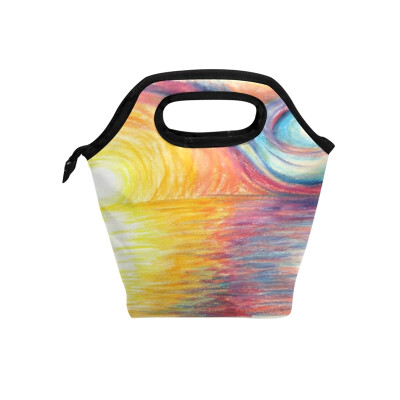 

Lunch Tote Bag Painting Circle Travel Picnic Insulated Lunch Handbags Portable Zipper Lunch Bag Box