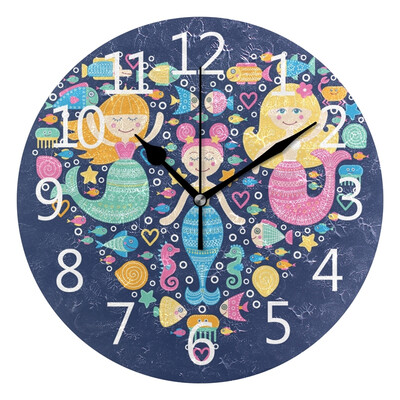

Wall Clock Arabic Numerals Design Love Sea Heart And Mermaid Round