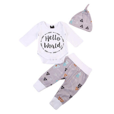 

UK Lovely Newborn Baby Boys Girls Bodysuit RomperPantsHat 3PCs Autumn Clothes