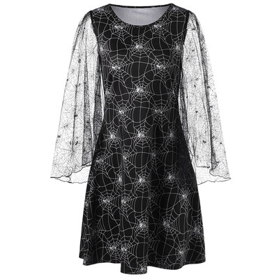 

Halloween Lace Sleeve Spider Web Print Dress