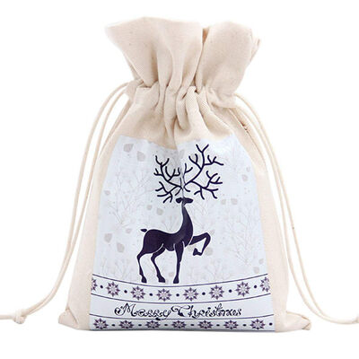 

UpperX Unique Design Large Christmas Gift Bag Home Party Decoration Vintage Drawstring Canvas Dinner Table Gift Bag Supplies 10