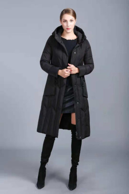 

Winter down jacket womens new big patch pocket light luxury high-end hooded long thick warm coat