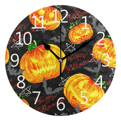 

Wall Clock Arabic Numerals Design Pattern With Pumpkins Bats Round