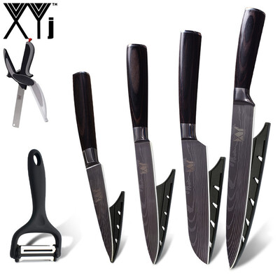 

XYj High Grade Stainless Steel Blade Kitchen Knife 6 Pcs Multifunction Peeler With Kitchen Scissor