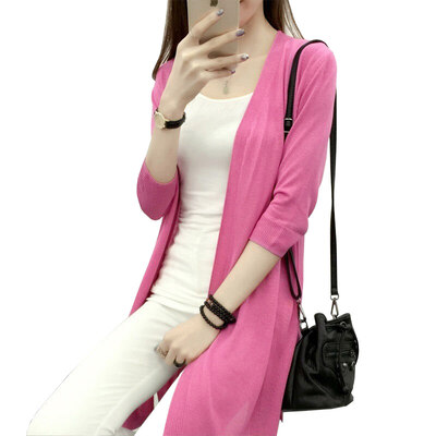 

Fu Bixian FUBIXIAN seven-point sleeve in the long section of loose jacket outside the knitting cardigan T30003 rose red M