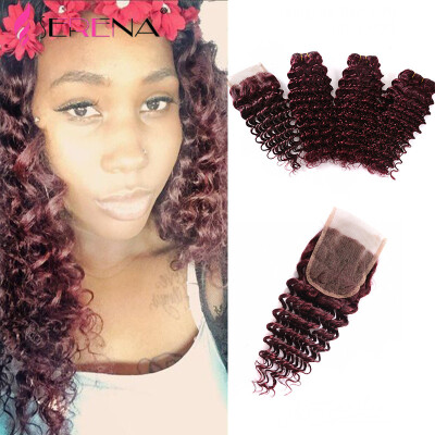 

Sexy Brazilian Kinky Curly Hair 4pcs Lot 10-30inch Brazilian Deep Wave Red Human Hair 99j Bohemian Curly HairWine Red Bundles