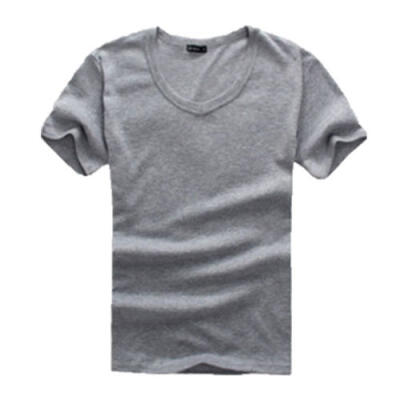 

New Mens T Shirt Cotton Slim Fit Muscle Top Short Sleeve Plain Deep V Neck