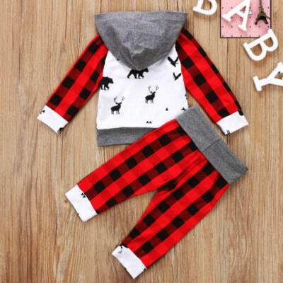 

Baby Boys Grils Christmas Hooded Tops Romper Pants Infant Outfits Set Tracksuit