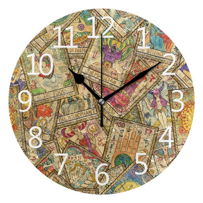 

Wall Clock Arabic Numerals Design Old Colorful Tarot Round