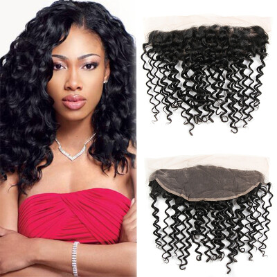 

Full Lace Frontal Closure Deep Indian Human Hair Lace Frontal With Baby Hair Indian Virgin Deep Wave Frontal 13x4 130% Density