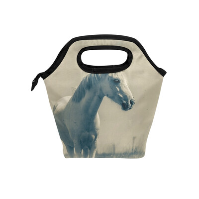 

Lunch Bag Tote Bag White Horse Travel Picnic Organizer Lunch Holder Handbags Lunch Bag Box