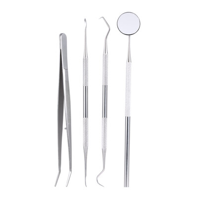 

4Pcs Stainless Steel Dental Instruments Mouth Mirror Probe Scraper Tweezers Teeth Hygiene Kit Oral Care
