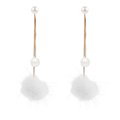 

Cute Fur Ball Earrings Dangle Drop Earrings Pearl Earrings for Women Girl