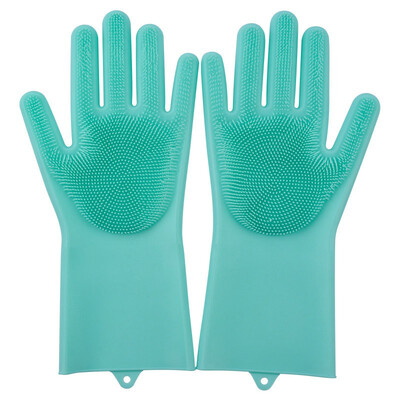 

A Pair Magic Silicone Scrubber Rubber Cleaning Gloves Dusting Tableware Washing-up Pet Care Grooming Hair Car Insulated Kitchen He