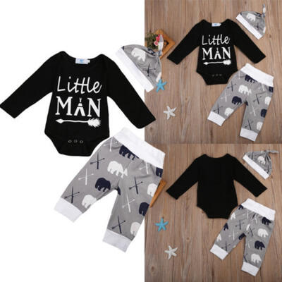 

3PCS Infant Baby Boys Cotton Romper Pants Set Bodysuit Jumpsuit Clothes Outfits