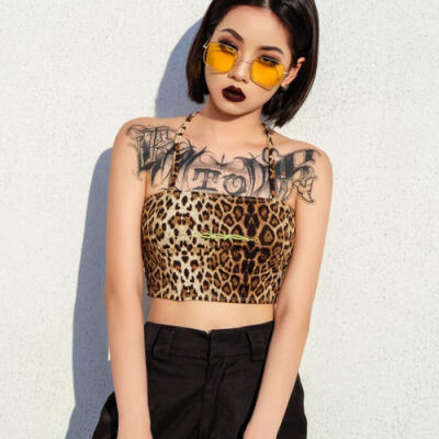 

Women Ladies Leopard Print Tank Top Cami Sleeveless Vest Crop Top Tee UK