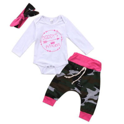 

3pcs Set Infant Toddler Baby Girl Tops RomperLong Pants Outfits Set Clothes AU