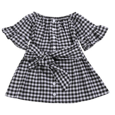 

Toddler Kids Baby Girls Clothes Plaid Dress Short Sleeve Casual Mini Dresses