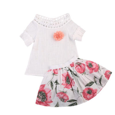 

AU 2Pcs Kids Baby Girls Lace Shirt Tops Floral Skirt Dress Set Outfit Clothes