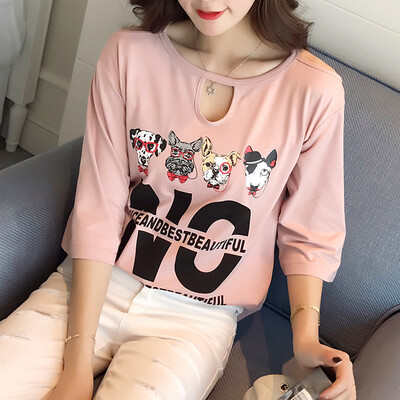 

VIVAHEART Korean version of the five-point sleeper hollow T-shirt loose print pattern underwear coat tide tide VWTD173131 pink L