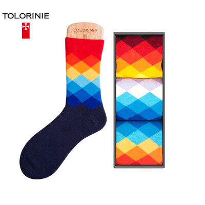 

TOLORINIE business men socks combed cotton color small diamond-shaped cotton socks four seasons men socks in the tube socks 3 double K7118M0011