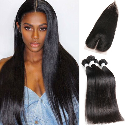 

7a Malaysian Straight Hair With Closure 3 Bundles Straight Weave Virgin Hair With Closure Human Hair With Closure