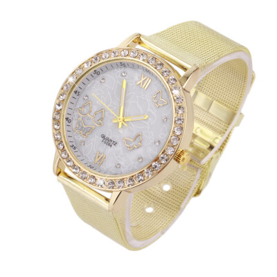 

Women Fashion Crystal Butterfly Metal Mesh Band Quartz Analog Wrist Watch