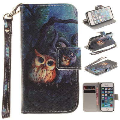 

Oil painting owl Design PU Leather Flip Cover Wallet Card Holder Case for IPHONE 55S5SE
