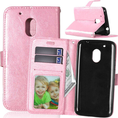 

Pink Style Classic Flip Cover with Stand Function and Credit Card Slot for Motorola Moto G4 Play