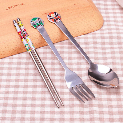 

【Jingdong Supermarket】 Huaxian WorldCom (HDST) Stainless Steel Convenience Tableware Peking Opera Mask Tableware Three-piece Chopsticks Spoon 3pcs Set Gift Gift Set