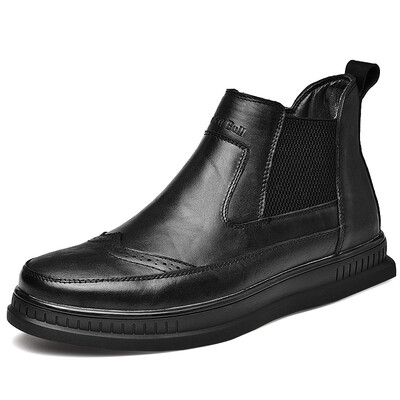 

Mens Shoes Fashion Outdoor Boots Casual Leather Walking Shoes Genuine Leather High Cut Shoes For Men Black Size 38-44