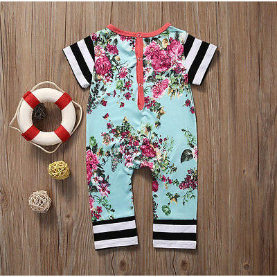 

Newborn Toddler Baby Girl Romper Jumpsuit Bodysuit Striped Floral Outfit Sunsuit