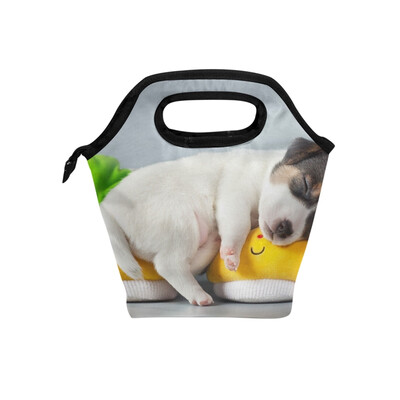 

Insulated Lunch Tote Bag White Dog Travel Picnic Lunch Handbags Portable Zipper Lunch Bag Box