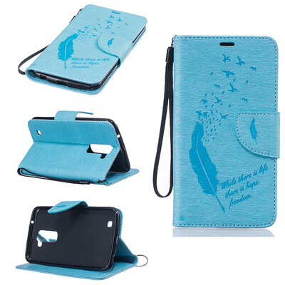 

Light blue Feathers and birds Style Embossing Classic Flip Cover with Stand Function and Credit Card Slot for LG K10
