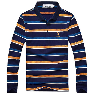 

Playboy PLAYBOY T-shirt Men's lapel Long Sleeve Striped T-Shirt 16001PL1907 Cowboy XL