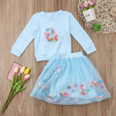 

2PCS Toddler Kids Baby Girl Floral Dress Outfit Tops T-ShirtTutu Skirt Clothes