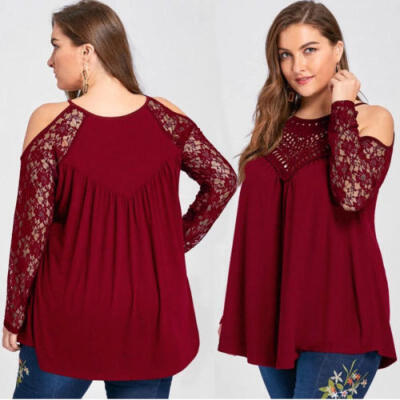 

UK Womens Plus Size T Shirt Tops Cold Shoulder Casual Loose Long Sleeve Blouses