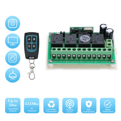 

DC 12V 4CH Channel 433Mhz Wireless RF Switch Long Range Wireless Remote Control Switch DC12V RF Relay Receiver Module Transmitter