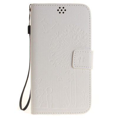 

White Lovers and Dandelion Style Embossing Classic Flip Cover with Stand Function and Credit Card Slot for Asus Zenfone 2 ZE551ML
