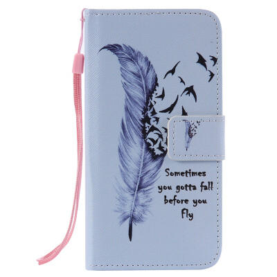 

Blue Feather Design PU Leather Flip Cover Wallet Card Holder Case for LG K7