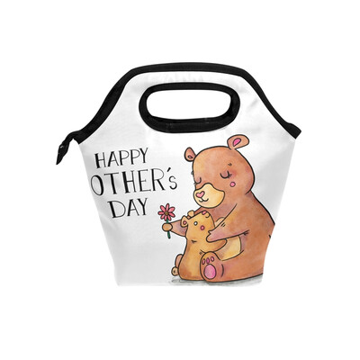 

Insulated Lunch Tote Bag Brown Bear Travel Picnic Lunch Handbags Portable Zipper Lunch Bag Box