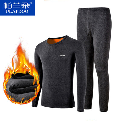 

Palando plus velvet thick thermal underwear mens suit mens autumn clothing long pants round neck bottoming dark gray L