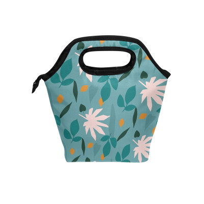 

Lunch Bag Tote Bag Pink Green Leaves Travel Picnic Organizer Lunch Holder Handbags Lunch Bag Box